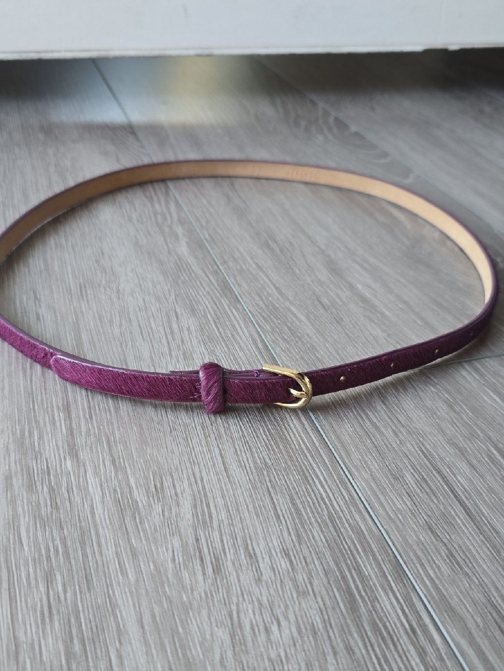 Ann Taylor Genuine Leather Purple Women's Haircalf Leather Belt with Gold Buckle